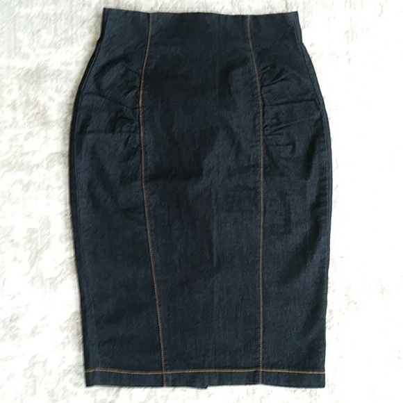 Bisou Bisou Pleated Denim Jean Skirt 6 Dark Wash Blue - Picture 1 of 14